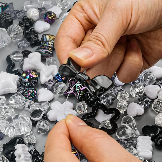 ABONDEVER 245-300Pcs Assorted Acrylic Beads for Bracelets Making Cute Star Bow Flower Candy Heart Gummy Bear Butterfly Beads for DIY Jewelry Crafts Keychain Necklace Phone Charms(Black)