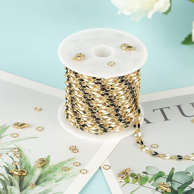 YOUBEIYEE 2 Meters Jewelry Chains Bulk Black White Enamel Cable Chain Necklace DIY Gold Plated Brass Chain for Jewelry Making