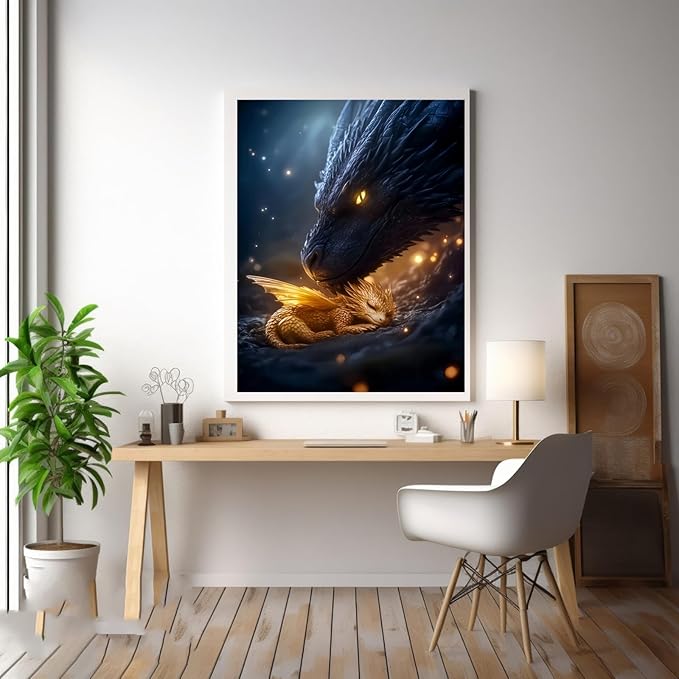 BYGFHLYW 5D Dragon Diamond Painting Kits for Adults, Dragon Diamond Art Kits for Adults Beginner, DIY Full Drill Diamond Dot Gem Painting for Home Wall Decor 12x16inch