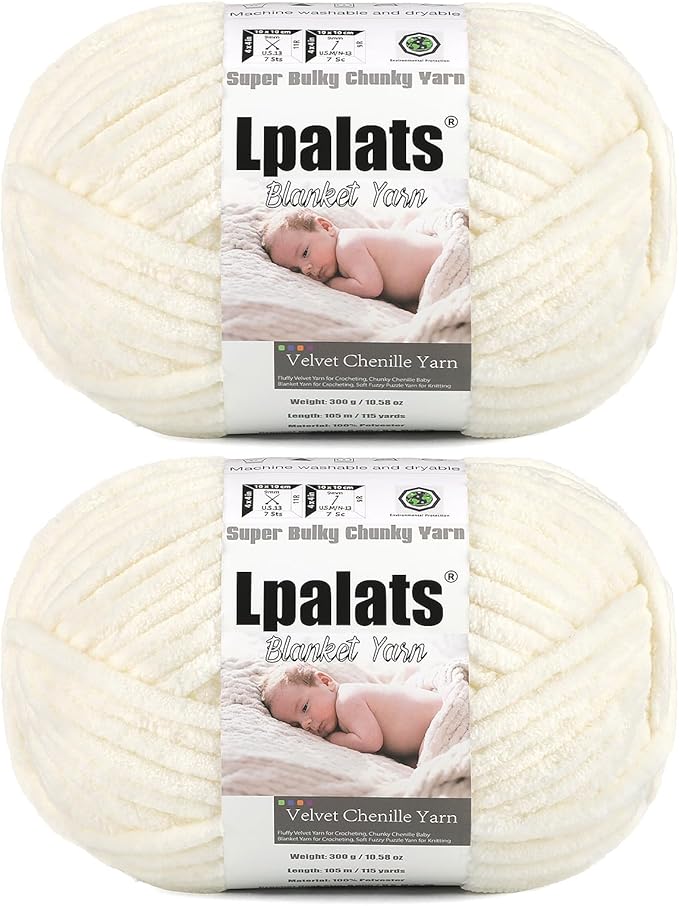 Baby Blanket Yarn for Crocheting - 2 Pack of 300g (Total 600g/21.2oz) Super Fluffy Chunky Chenille Yarn for Hand Knitting, 230 yds Super Bulky Plush Yarn for Blankets and Amigurumi (2, Milk White)