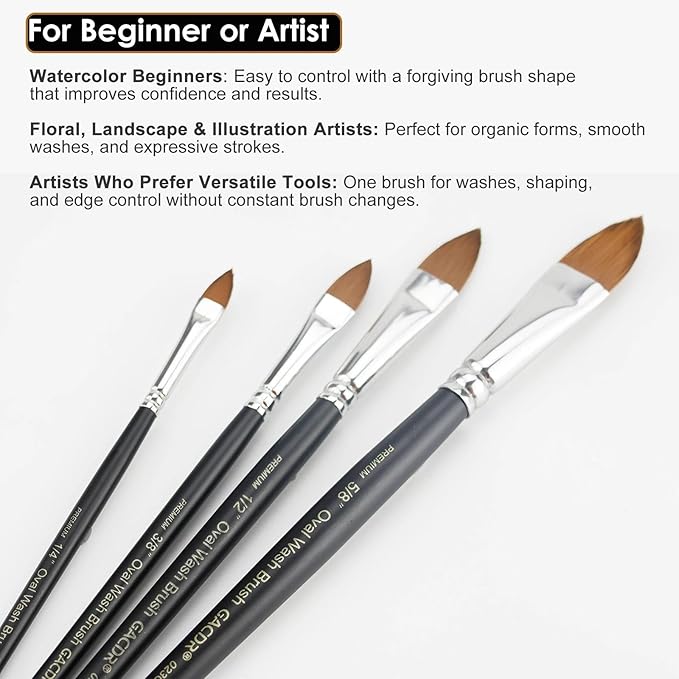 Cat Tongue Watercolor Brushes Set - 4 PCS Oval Wash Paint Brushes for Acrylic Painting, Water Color Brushes for Adult Floral Petal Artist Paintbrushes