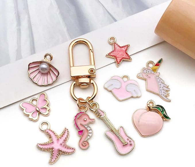 WOCRAFT 40pcs 20 pairs Assorted Enamel Bracelet Charms for Jewelry Making DIY Necklace Bracelet Earrings Keychain Crafting Charms Kit Crafts (Pink-SN991)