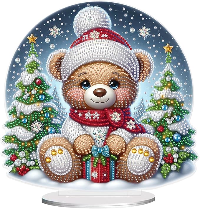 Christmas Diamond Painting Kits Tabletop decoration, DIY bear, 5D Diamond Art Home Ornament By Number Mosaic Arts Crafts For Home Office acrylic Tabletop Decor for Xmas Home Decor, New Year Gift