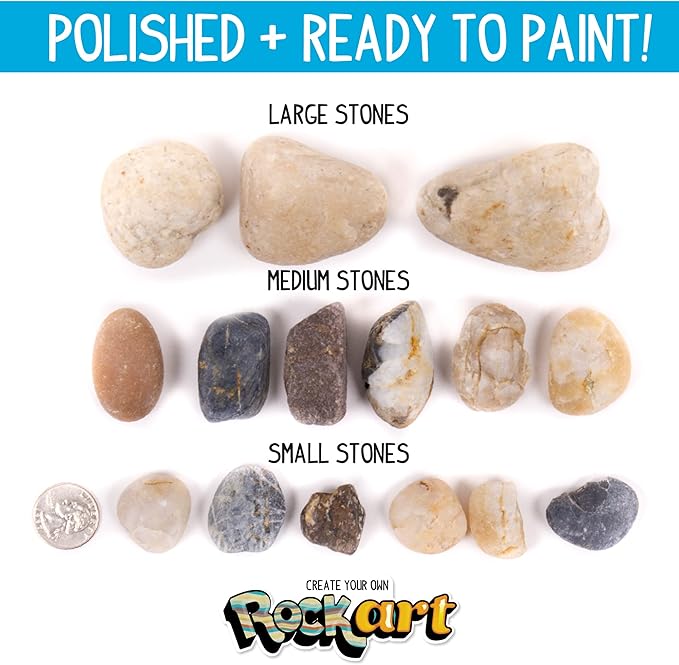 Made By Me Rock Art Kit, Rock Painting Arts and Crafts Kit, Includes 3 Pounds of Rocks and 12 Paints, Great Summer Activity or Birthday Party Fun, Perfect Outside Craft Idea for Kids Ages 6, 7, 8, 9