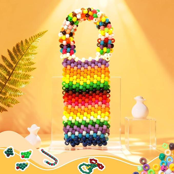 simetufy 3600pcs pony beads bulk, 24 assorted colors rainbow plastic beads for hair braiding friendship bracelets diy crafting kandi jewelry making