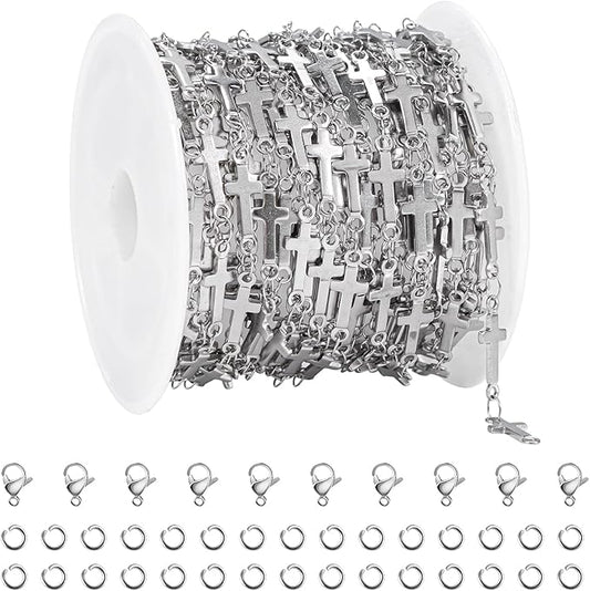 YOUBEIYEE 4 Meters Stainless Steel Jewelry Making Chains Cross Link Chains Bulk for Women Necklace DIY with Jewelry Accessories