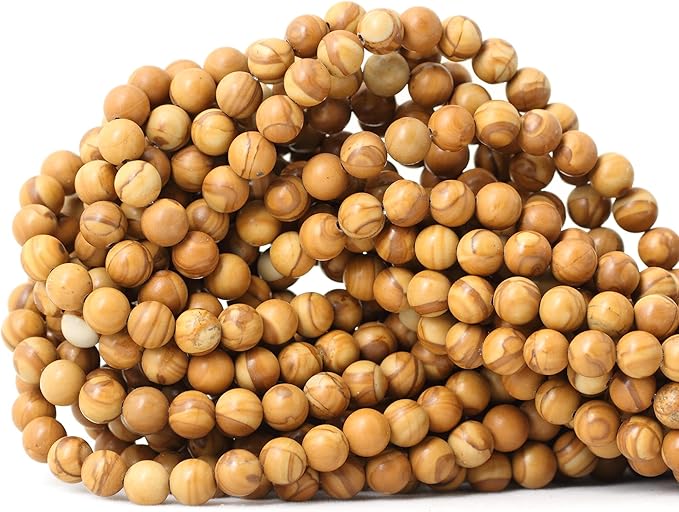 cheavian 60pcs 6mm natural woodgrain jasper round loose beads for jewelry making diy bracelet necklace materials 1 strand 15"
