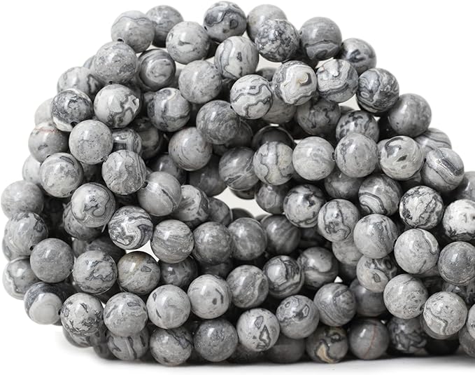 cheavian 45pcs 8mm natural map stone round loose beads for jewelry making diy findings 1 strand 15"