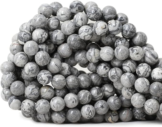 cheavian 45pcs 8mm natural map stone round loose beads for jewelry making diy findings 1 strand 15"