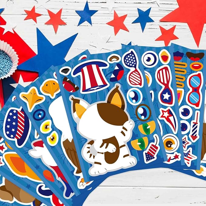 4th of july & independence day make-a-face stickers, patriotic crafts & decorations