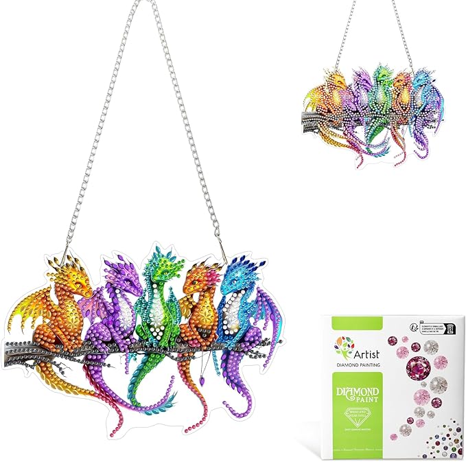 MAXBYE Diamond Art Kits Hanging Colorful Dragon Pendant, DIY 5D Special Shaped Diamond Painting Craft Gem Art Rhinestone for Adults and Home Window Door Decor 8×8 Inch