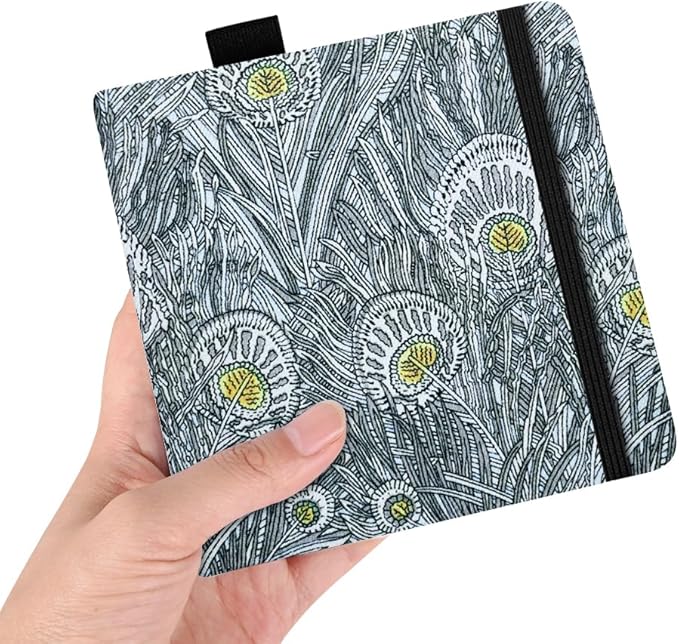 Square 5.1X5.1" 300gsm Watercolor Journal Hardbound 40pgs（20 Sheets Front Back 2 Textures）Travel Size for Calligrapher Colored Pencil Watercolor Sketch Handmade Cloth Cover Notebook Peacock Feathers