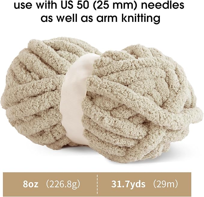 MABOZOO Assorted Chunky Yarn for Crocheting - 8 Pack, Fluffy Chenille & Giant Thick Fuzzy Yarn - 4 White & 4 Khaki (31.7 yds, 8 oz Each)