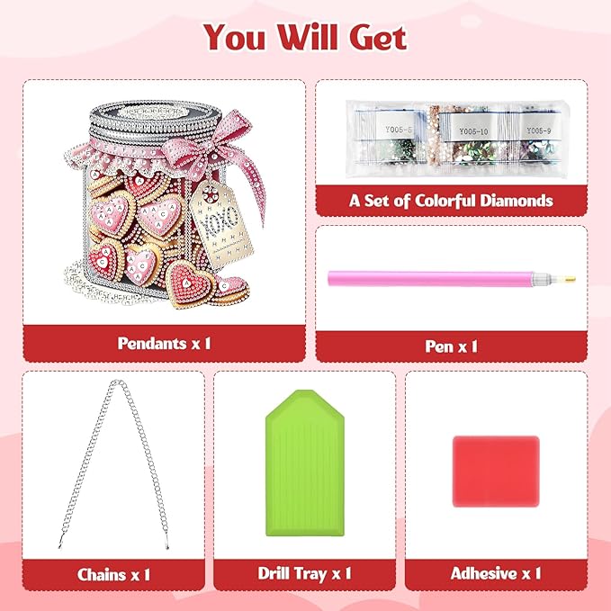 GHHKUD Cookies Gifts Diamond Art Hanging Kit for Adults, DIY Double Sided Diamond Painting Hanging Valentines Kits Adults, Special Shaped Acrylic Ornaments Pendants for Window Home Garden Wall