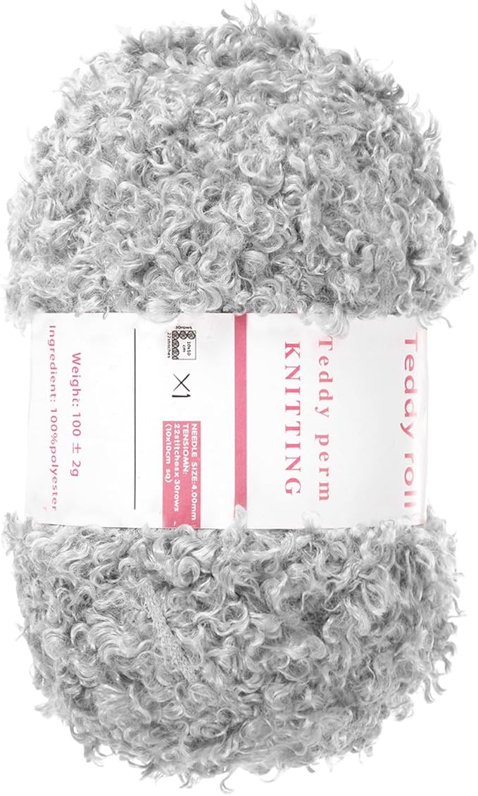 MECCANIXITY Fur Yarn Soft Fluffy Chunky Yarn Fuzzy Eyelash Yarn Light Gray for Crocheting Knit Clothes Bag - 55Yard/50m, 3.42ozx1