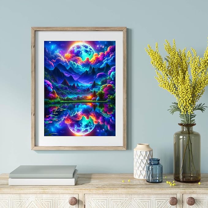 ijbnhd Moon Diamond Painting Art Kit for Adults Abstract Mountain Diamond Art Painting for Beginners Full Drill Round Gem Art Painting for Crafts Home Wall Decor Gift 12x16inch