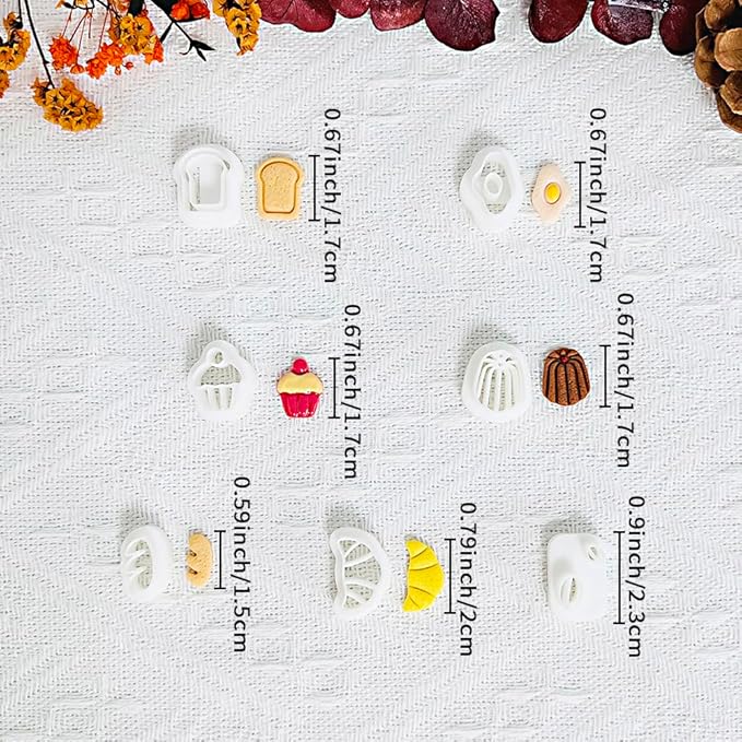 Xaekicr Breakfast Food Polymer Clay Cutters Set – 7pcs Bread Cupcake Egg Coffee Designs Clay Cutters for Polymer Clay Jewelry Making – Cute Clay Molds and Clay Tools for Mini Food Earrings