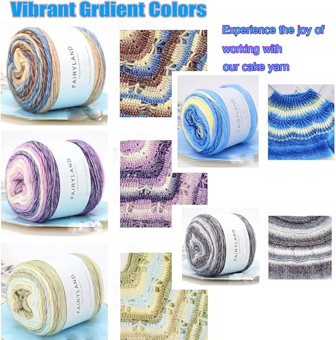 Yarn for Crocheting-Gradient Cake Yarn Ombré Yarn with Vibrant Colors-4x100g 60% Cotton 30% Acrylic 10% Wool,Colorful Soft Rainbow Cotton Crochet Yarn Perfect for Shawls,Scarves,Sweater and Blanket