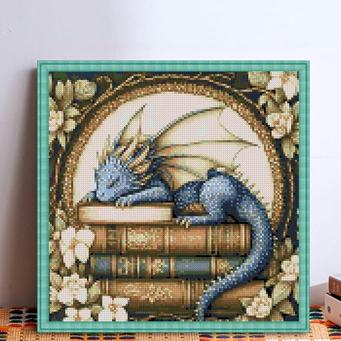 kyoqfvn dragon stamped cross stitch kits for adults - 11 ct embroidery kits for beginners adults, diy patterns dimensions counted cross-stitch kits for adults arts craft 14x14 inch