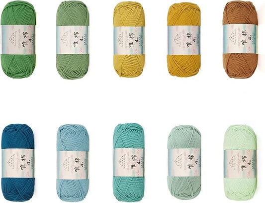 Susan’s Family 4‑Ply Yarn Combo 10 Packs – 60% Cotton 40% Acrylic Yarn for Knitting & Crochet, DIY Scarf & Blanket Pattern & Video Tutorials, Handmade Gift - Color Master (15#Rivers and Mountains)
