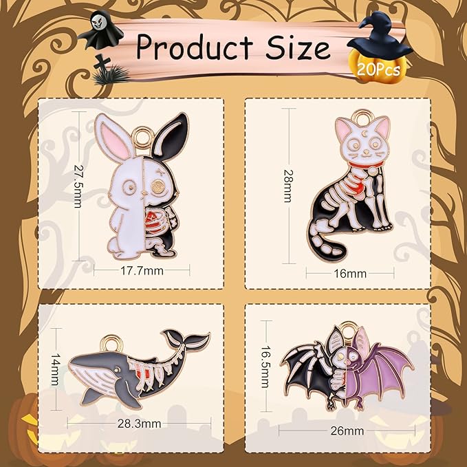 WEWAYSMILE 20pcs Halloween Charm Pendant Bat & Animal Charms for Jewelry Making Kit - Necklace, Bracelet & Earrings Accessories