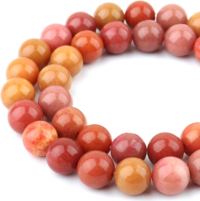 Jade Stone Beads for Jewelry Making - 10mm Gemstone Round Beads for Bracelets(35-37pcs, Red Alashan)