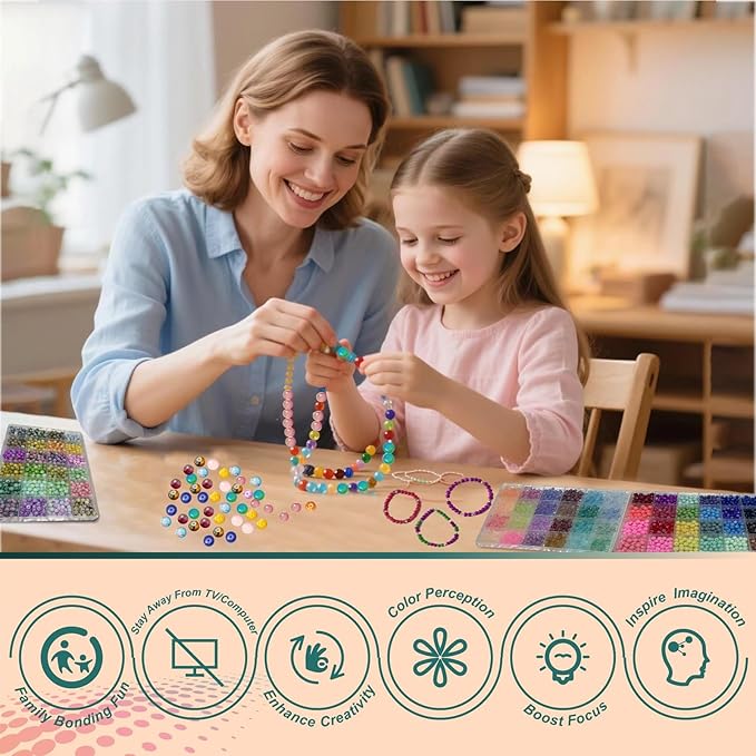 6MM Glass Beads Kit for Jewelry Making - 3 Box Set 72 Colors, 3000pcs Round Colorful Beads for DIY, Beads for Bracelets, Gifts for Teen Girls