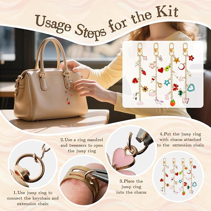 SUTROMA 423Pcs Lip Gloss Keychain Making Kit with Charms - Including 100 Charms 60 Keychain Clips 30 Extender Chains & Jewelry Pliers - DIY Keychains Supplies for Bag Charm and Jewelry Making (Kind2)
