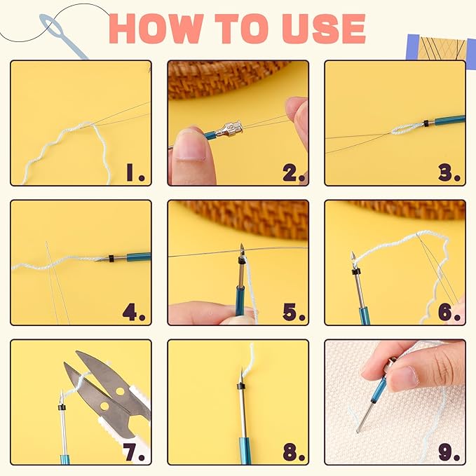 AUGSUN 39Pcs Punch Needle Embroidery Kit, Punch Needle Accessories Set Include Monk's Cloth Cross Stitch Fabric Adjustable Punch Tool for Handicraft Gifts Embroidery DIY Crafting Activity