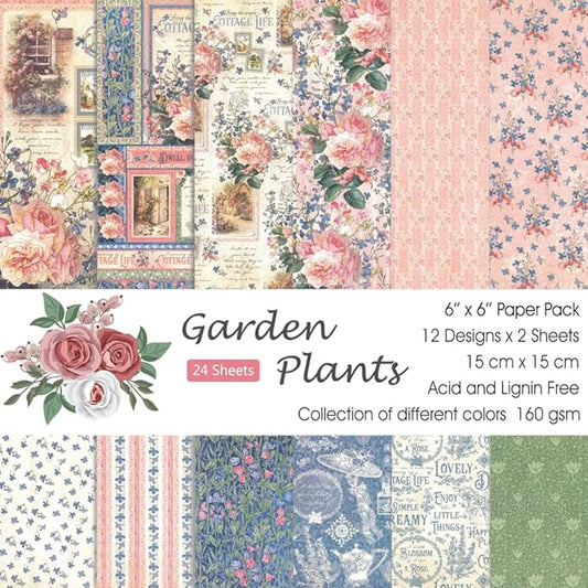 6x6” 160gsm cardstock Single Sided Scrapbooking 24 Papers Pad vintage decoupage scrapbook kit patterned paper junk journal supplies journaling supply scrap paper crafting Garden Plants