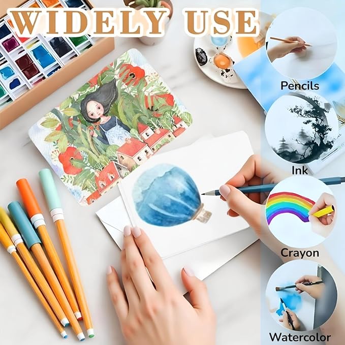 25 Sets Watercolor Paper, 4x6 Inch Watercolor Cards with Envelopes, 140lb/300gsm Water Color Paper, Art Supplies for Adults Kids, Cold Press Textured Cotton Sheets, Artist Painting Drawing Postcards