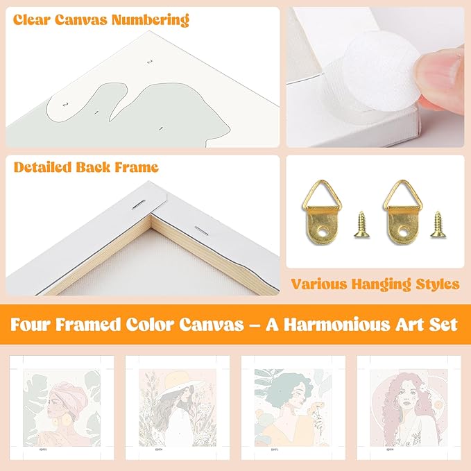 Lxmsja 4 Pack Pastel Goddesses Paint by Numbers Kit for Adults, Easy Framed Paint by Numbers for Adults Beginner, DIY Acrylic Oil Painting Craft Kits for Home Wall Decor 8x8 inch