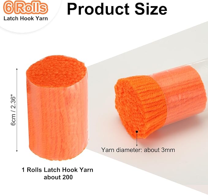 PATIKIL 6 Rolls Latch Hook Yarn, Latch Hook Kit Yarn Precut Hook Rugs Making Crochet Bundles for Latch Hook Rug Adults Beginners Tapestry DIY Craft, Orange