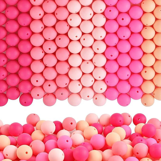 ZIFTY 150Pcs Silicone Beads for Keychain Making Kit 15mm Bulk Loose Round Rubber Silicone Focal Beads for Pens, Necklace Bracelet Making Kit, Jewelry, Art, Crafts, DIY(Pink)