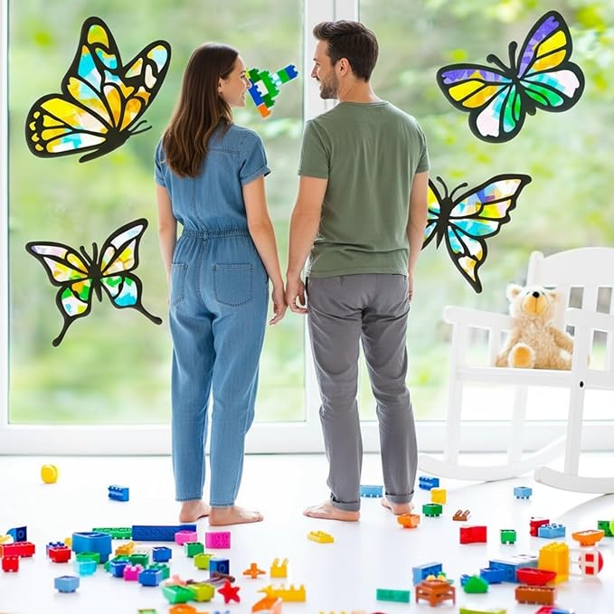 Zonon 9 Pcs Butterfly Suncatcher Craft Kit DIY for Window Stained Glass Effect Spring Summer School Classroom Tissue Art Craft with 12 Colors Large Paper Creative Activity Gift Decoration Party Favors