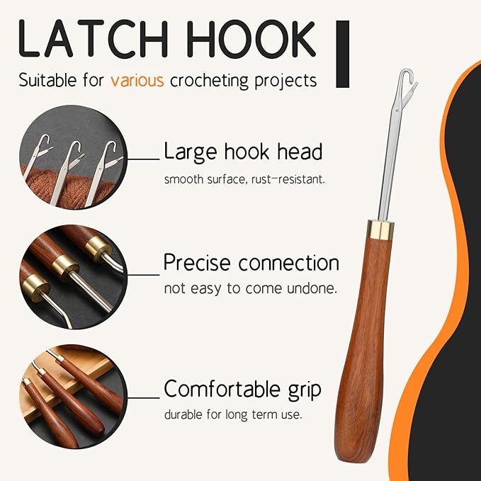 Giwrmu Latch Hook Tool, Wooden Latch Hooks, Latch Hook Crochet Needle for Carpet Making, Hair Extension and Yarn Craft
