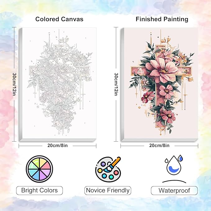Yezavesu Framed Paint by Numbers Kit for Adults Beginner & Kids Ages 8-12, Cross Flower Paint by Numbers with Frame, DIY Number Painting for Adults Cross Flower for Home Wall Decor Gift 8X 12 inch