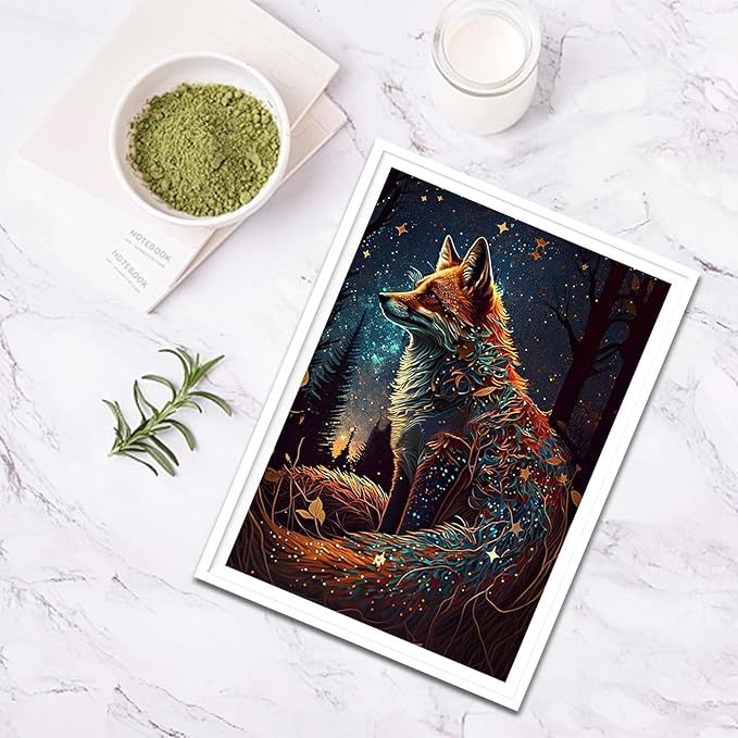 SENQAO Fox Diamond Painting Kits for Adults Animals, Fox Diamond Art Kits for Adults Beginner, Full Drill 5D DIY Crafts for Adults Home Wall Decor Diamond Dots Paint by Numbers for Adults 11.8x15.7in