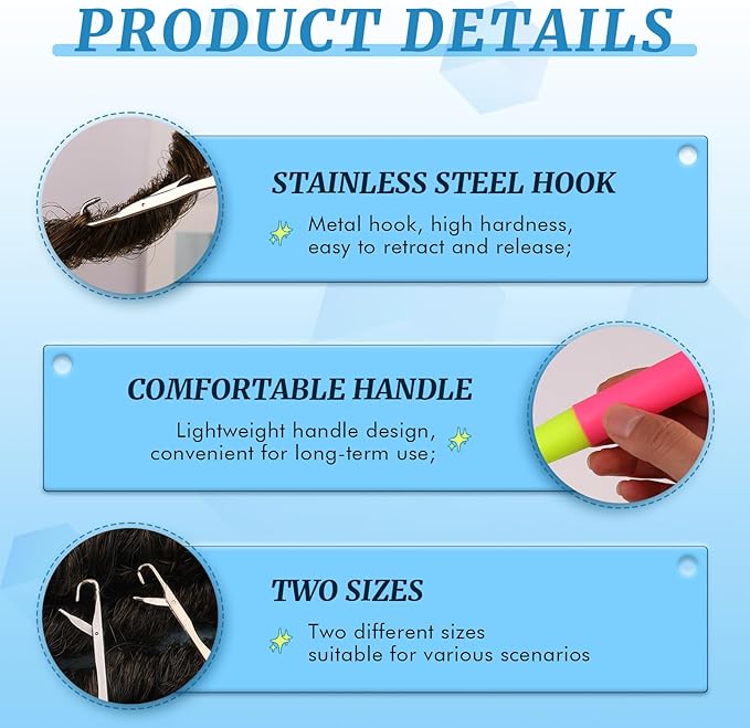 MORFEN 2 Pcs Latch Hook, Different Sizes Latch Hook Tool (0.2in + 0.15in), Crochet Needles for Hair, Hair Crochet Hook for Scarf Carpet Making and Art Crafts