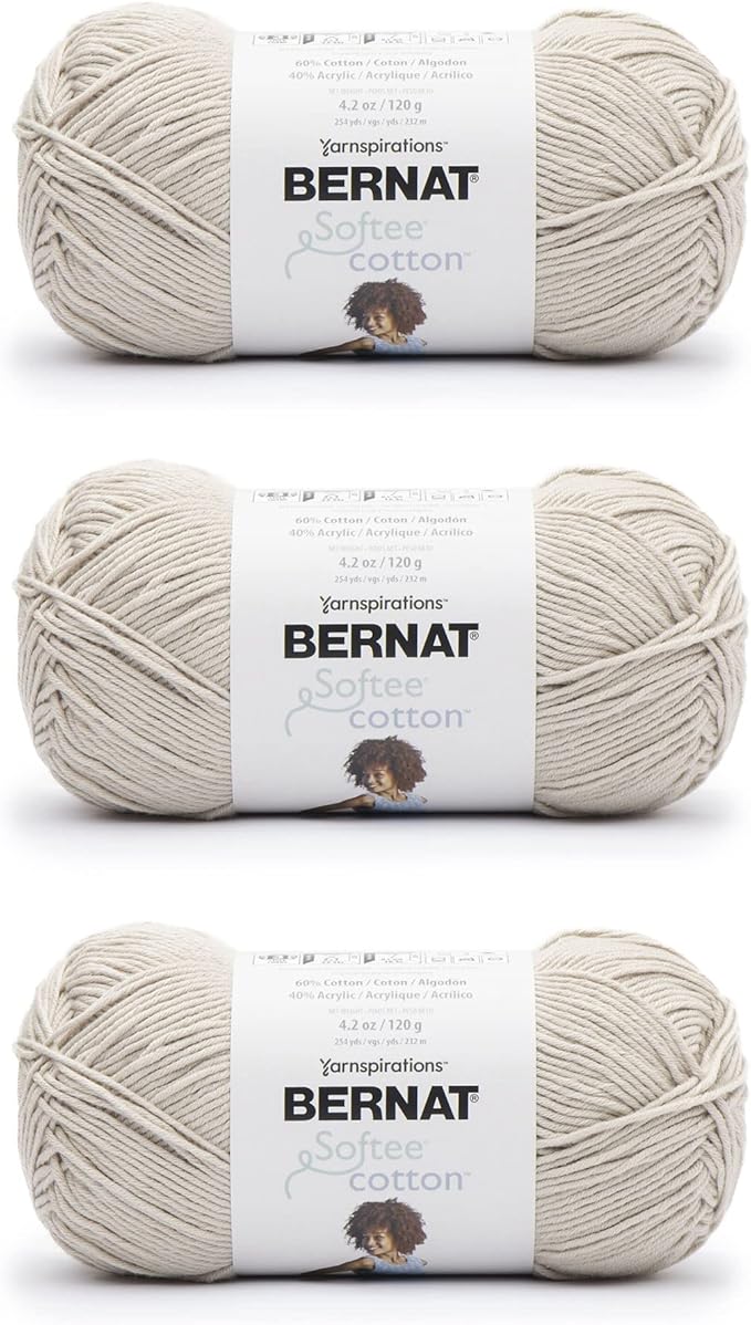 Bernat Softee Cotton Feather Gray Yarn - 3 Pack of 120g/4.25oz - Nylon - 3 DK (Light) - 254 Yards - Knitting, Crocheting & Crafts