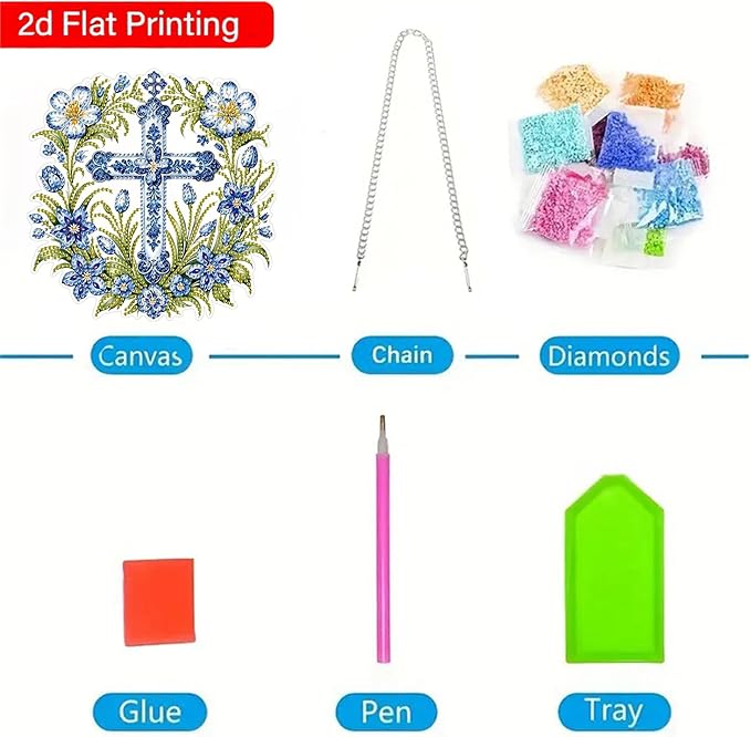ZeeLionArt Hanging Diamonds Art kit for Adult,Cross Flowers Pendant Diamonds Painting Art Kit,7.5x7.6inch Acrylic Diamonds Painting Board Kit Ornament, Special Crystal Diamond Hanging Ornament