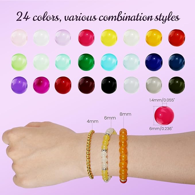Sunlode Glass Beads for Bracelets 1400pcs Bracelet Making Kit 6mm Glass Bead for Jewelry Making Bracelet Beads 24 Colors Crystal Beads Adult Jewelry Making Supplies Round Glass Beads for Crafts