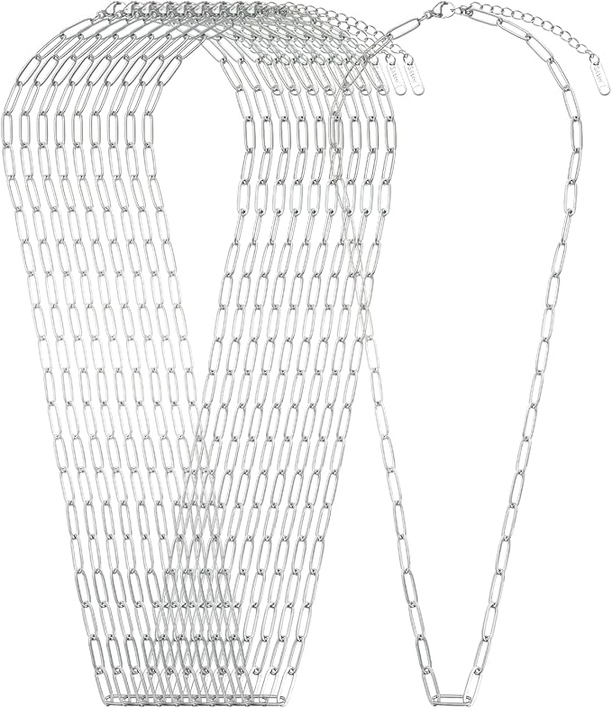 Swyabi 10 PCS Stainless Steel Paperclip Chains 18Inch Adjustable Necklace Bulk for Men Women DIY Bracelets Crafts