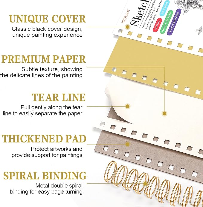 Sketch Book with 12 Color Pencil Set, 90 Sheets Spiral Sketchbook for Drawing (68lb/100gsm), Acid-Free Sketch Pad for Artist, Art Paper Drawing Supplies for Gifts(Yellow)