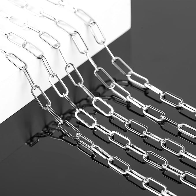 KYUNHOO Silver Jewelry Making Chain Roll Stainless Steel Paperclip Chains Bulk 5 Meters Long Craft Chain with Lobster Clasps Jump Rings for Men Women DIY Jewelry Supplies