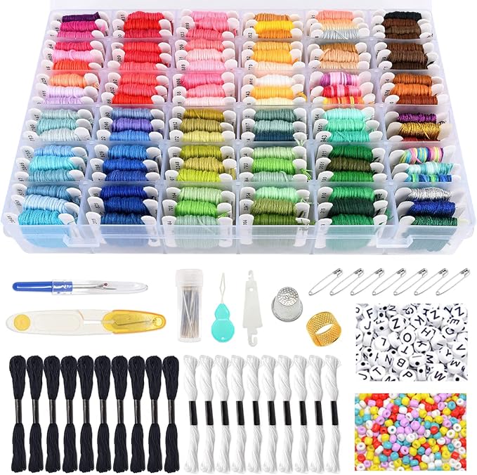 VICOVI Friendship Bracelet String Kits with Organizer Storage Box, 110 Colors Embroidery Floss 52Pcs Cross Stitch Tools-Labeled with Embroidery Thread Numbers for Bobbins Great Production Gift
