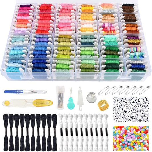 VICOVI Friendship Bracelet String Kits with Organizer Storage Box, 110 Colors Embroidery Floss 52Pcs Cross Stitch Tools-Labeled with Embroidery Thread Numbers for Bobbins Great Production Gift
