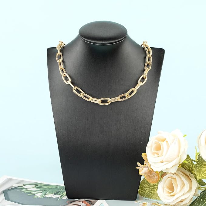 YOUBEIYEE 16.4 Feet Gold Necklace Chain for Women Embossed Paperclip Chain Roll Gold Plated Aluminum Jewelry Chains Bulk