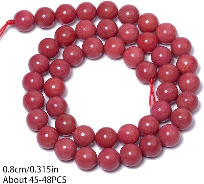 Stone Beads, 45pcs Rhodochrosite, 8mm Round Loose Beads for Jewelry Making, Bracelets, with Bag, String & Card