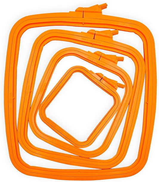 nurge square embroidery hoop - plastic cross stitch frame for needlepoint & embroidery - adjustable craft hoop - orange - set of 4